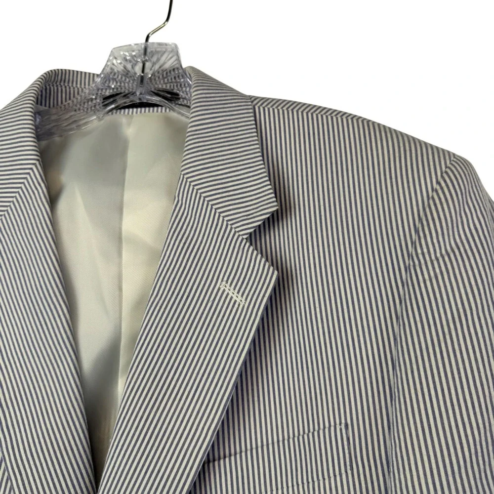 Zagato Seersucker Sport Coat Blazer Blue White Stripe Preppy Ivy 40R Mens